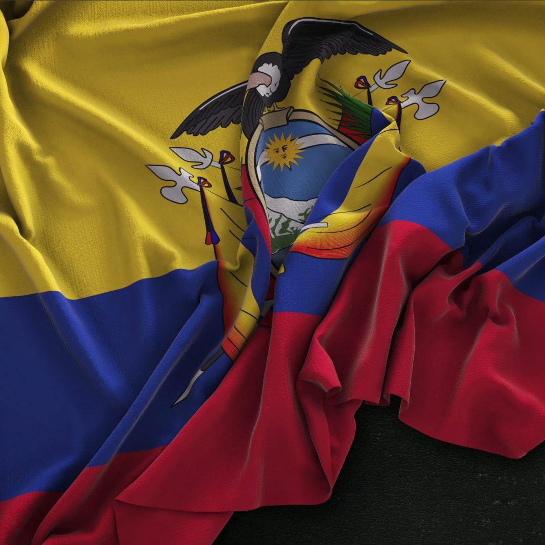 Ecuador Flag Wrinkled On Dark Background 3D Render
